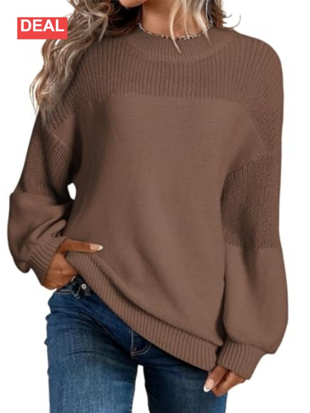 Oversized Long Sleeve Crewneck Pullover Sweater Loose Fit Knit Women Casual